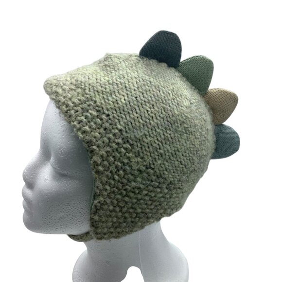 Dinosaur Spike Knit Green Beanie Hat Ear Flaps Lined Kids Size 6-12 Month - Picture 1 of 4